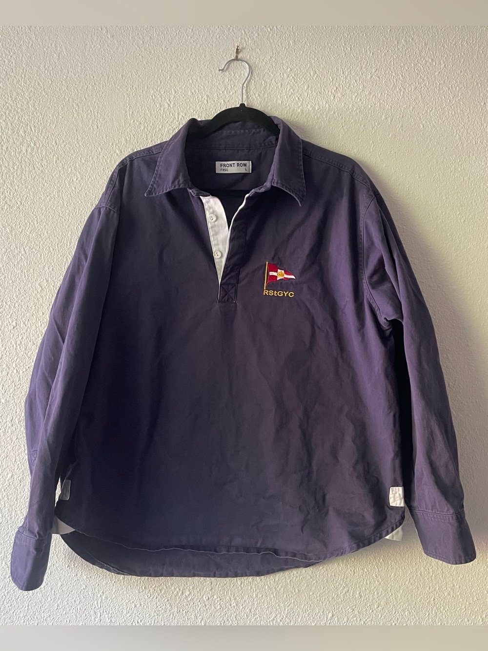 Nautical Rugby Shirt Mens L Yacht Club Sailing Flag Front Row Long Sleeve Polo